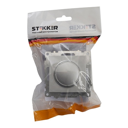 Выключатель диммирующий TRIAC(механизм), STEKKER GLS10-7106-03, 250V, 500W, серия Катрин, серебро - фото