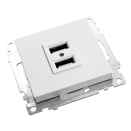 Розетка USB 2-местная (механизм), STEKKER GLS10-7115-01, 250B, 2,1А, серия Катрин, белый - фото