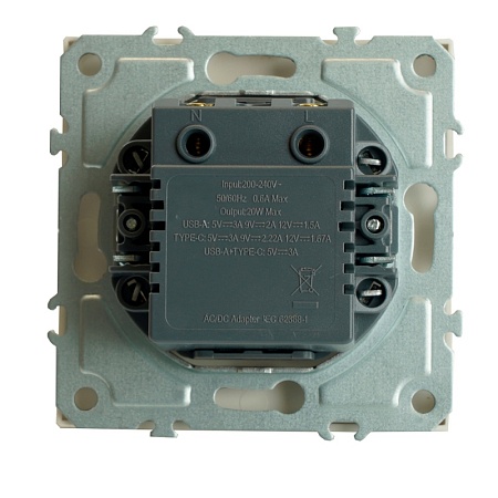 Розетка 2-местная USB + Type C (механизм), STEKKER, 250В, 20W, серия Эмили, RST10-5115-01, белый фарфор, soft touch - фото