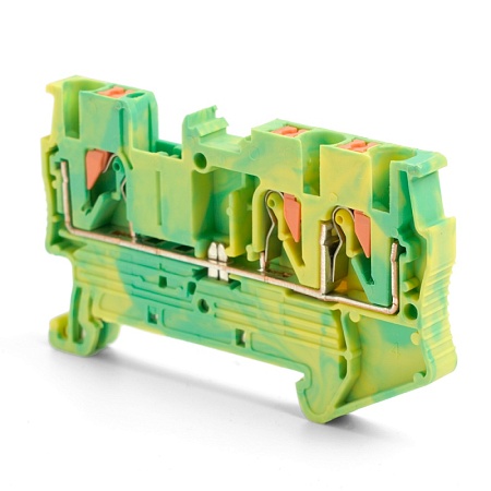 Зажим пружинный, 3-проводной проходной ЗНИ - 2,5 , JXB PT 2.5  TW, желтый, зеленый LD573-1-25 - фото