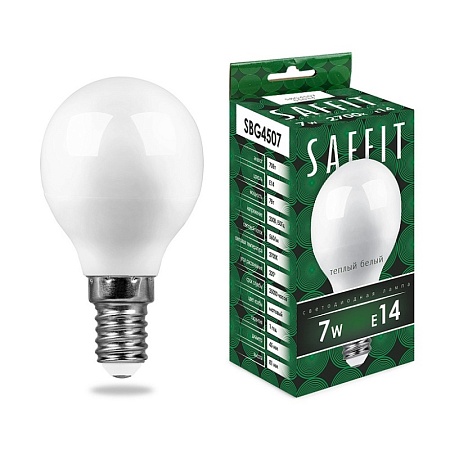 Лампа светодиодная SAFFIT SBG4507 Шарик E14 7W 230V 2700K - фото
