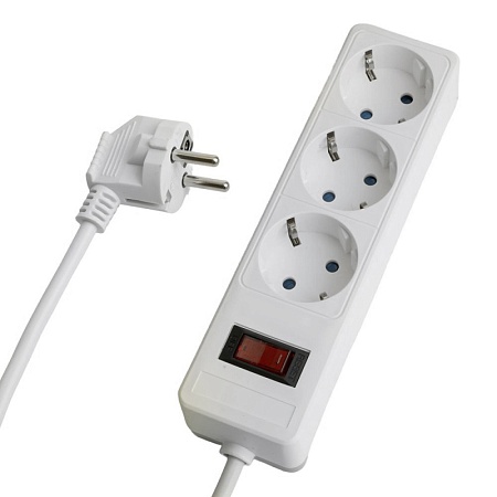 Сетевой фильтр 3-местный с/з STEKKER HM20-31-05 3x1мм2, 5 м, серия Optima, белый - фото