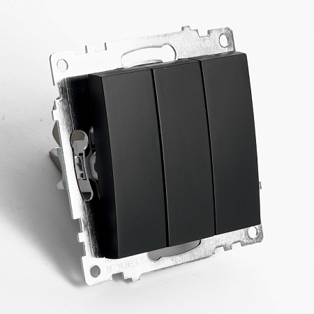 Выключатель 3-клавишный (механизм), STEKKER GLS10-7108-05, 250V, 10А, серия Катрин, черный - фото