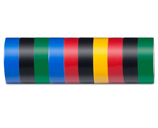 Изоляционная лента STEKKER INTP01315-100, 0,13*15мм, 100 м, комплект 10 штук, мультиколор - фото