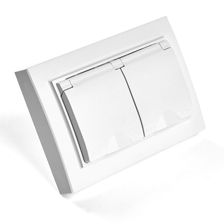 Розетка 2-местная с/з с крышкой, STEKKER, PST16-9015-01, 250В, 16А, серия Эрна, белый - фото