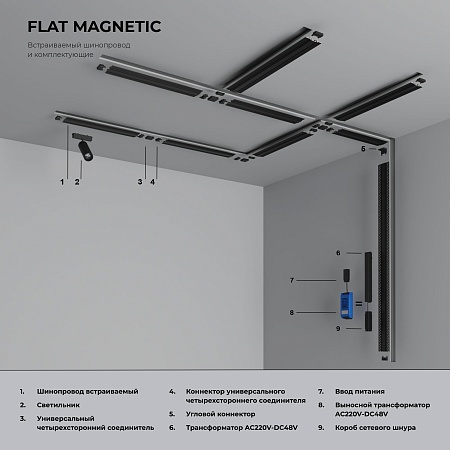 Коннектор для четырёхстороннего соединителя накладного шинопровода Flat Magnetic 85004/00 Elektrostandard - фото