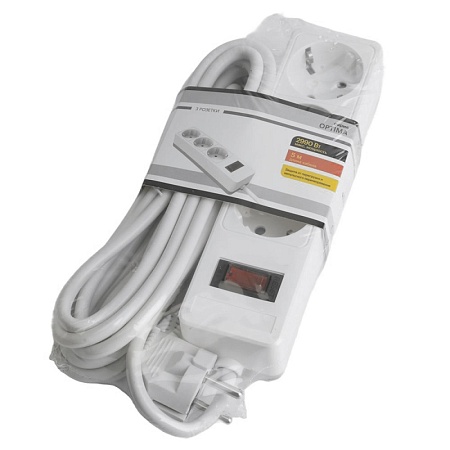 Сетевой фильтр 3-местный с/з STEKKER HM20-31-05 3x1мм2, 5 м, серия Optima, белый - фото