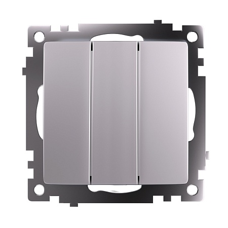 Выключатель 3-клавишный (механизм), STEKKER GLS10-7108-03, 250V, 10А, серия Катрин, серебро - фото