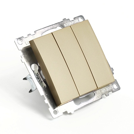 Выключатель 3-клавишный (механизм), STEKKER, GLS10-7108-08 , 250В, 10А, серия Катрин, золото - фото