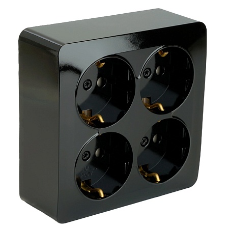 Розетка 4-местная с/з открытой установки, квадрат, STEKKER, 250В, 16А, IP20, серия София, черный, MST16-14S-02 - фото