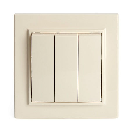 Выключатель 3-клавишный STEKKER  PSW10-9007-02, 250В, 10А, серия Эрна, слоновая кость - фото
