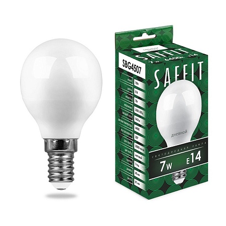 Лампа светодиодная SAFFIT SBG4507 Шарик E14 7W 230V 6400K - фото