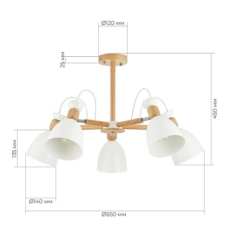 Светильник потолочный Светлое дерево, Белый/Белый E27 5*60W SLE103802-05 - фото