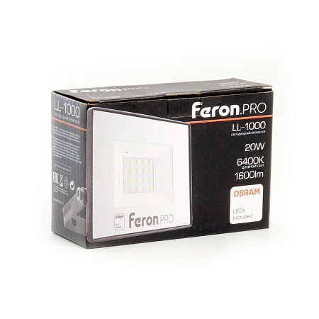 Светодиодный прожектор Feron.PRO LL-1000 IP65 20W 6400K черный - фото