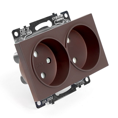 Розетка 2-местная б/з (механизм), STEKKER GLS10-7113-04, 250V, 10А с защитной шторкой, серия Катрин, шоколад - фото