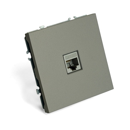 Розетка компьютерная 1-местная RJ-45 (механизм), STEKKER, серия Эмили, RST00-5117-10, платиново-серый, soft touch - фото