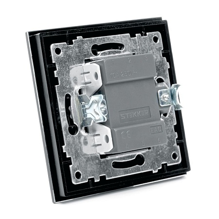Переключатель 1-клавишный STEKKER GLS10-7005-05, 250В, 10А, серия Катрин, черный - фото