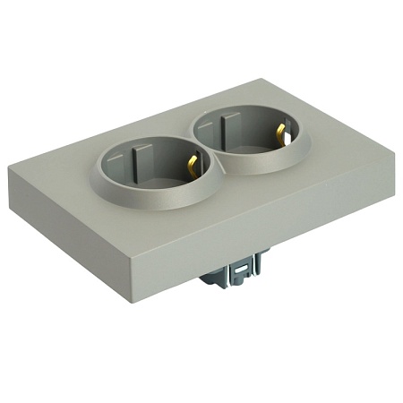 Розетка 2-местная с защитной шторкой, STEKKER, с/з, 250В, 16А, серия Эмили, RST16-5114-10, платиново-серый, soft touch - фото