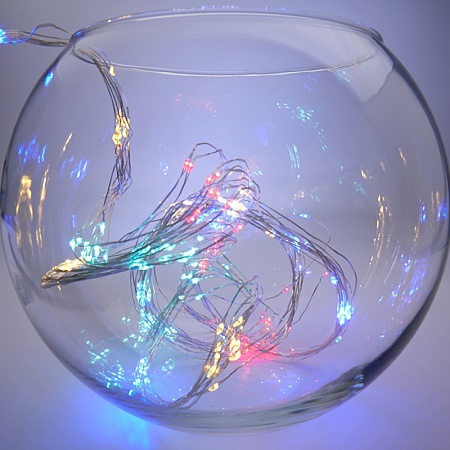 Светодиодная гирлянда Feron CL53  2м + 1м мультиколор,статичная, с питанием от батареек, прозрачный шнур - фото