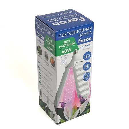 Лампа светодиодная 4-х лепестковая Feron LB-7000 E27 40W 175-265V красно-синий спектр - фото