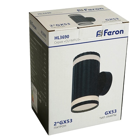 Светильник  настенный Feron HL3690 OLYMPUS 12W, 230V, 2*GX53, чёрный IP20 - фото