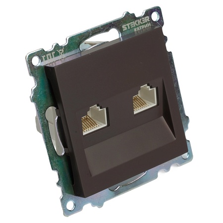 Розетка компьютерная 2-местная RJ-45 (механизм) STEKKER GLS00-7109-04, серия Катрин, шоколад - фото