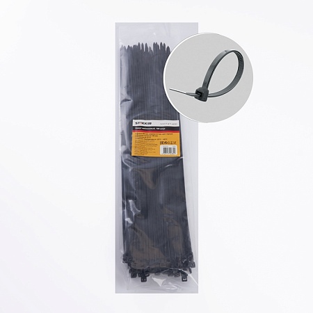 Хомут нейлоновый STEKKER NYCT47-400 4,7х400 мм, d пучка max 105 мм, нагрузка 22кг, черный, упаковка 100 шт - фото
