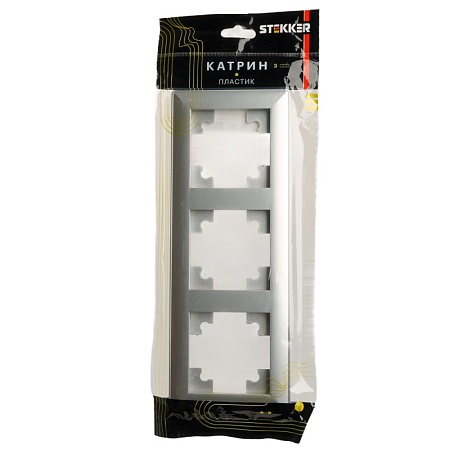 Рамка STEKKER, PFR00-7003-03 3-местная, пластик, серия Катрин, серебро - фото