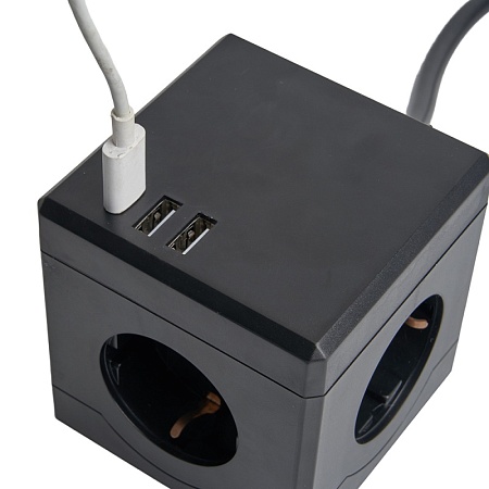 HM10-41-01 Удлинитель 3-местный с/з, 3x1мм2, 1.5м, 250В, 16А, 2USB+1С, 5V 3,1А, серия Comfort, черный - фото