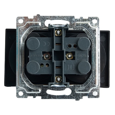 Розетка 2-местная б/з (механизм), STEKKER GLS10-7113-05, 250V, 10А с защитной шторкой, серия Катрин, черный - фото