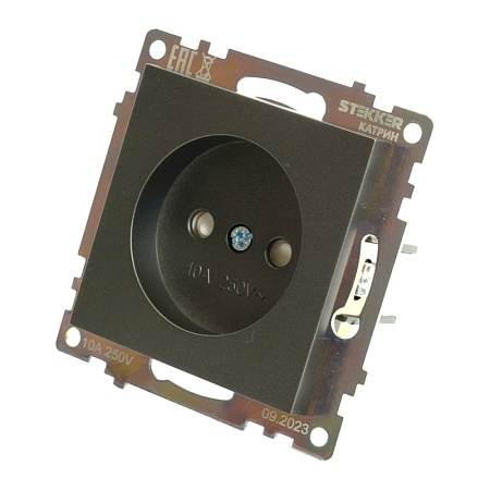 Розетка 1-местная с защитной шторкой (механизм) б/з, 250В, 10А, серия Катрин, графит, GLS10-7109-06 - фото
