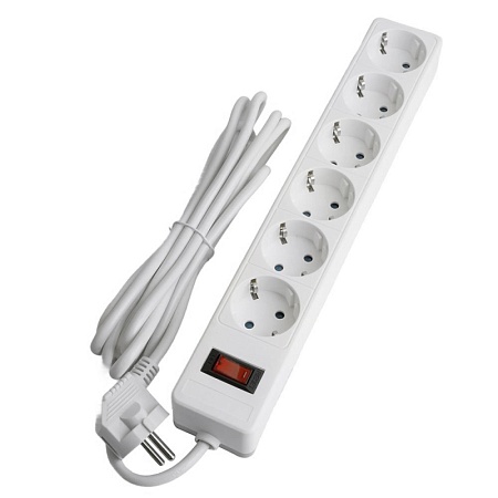 Сетевой фильтр 6-местный с/з STEKKER HM20-61-03 3x1мм2, 3 м, серия Optima, белый - фото