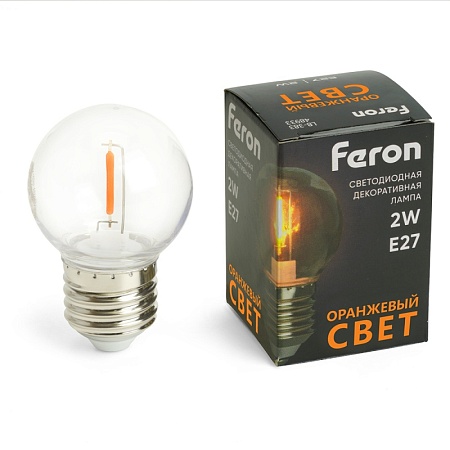 Лампа светодиодная Feron LB-383 Шарик прозрачный E27 2W 230V оранжевый - фото
