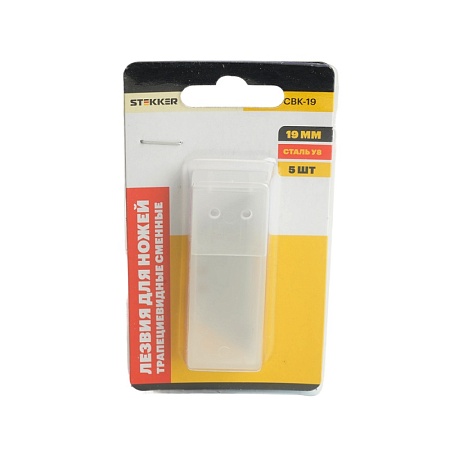 Сменные трапециевидные лезвия для монтажных ножей, 19 мм, 5 шт, STEKKER CBK-19 - фото