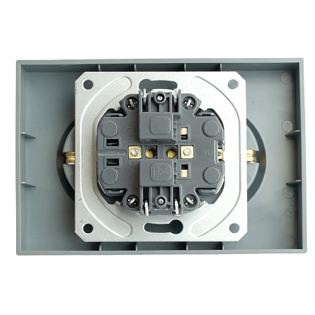 Розетка 2-местная с защитной шторкой, STEKKER, с/з, 250В, 16А, серия Эмили, RST16-5114-10, платиново-серый, soft touch - фото