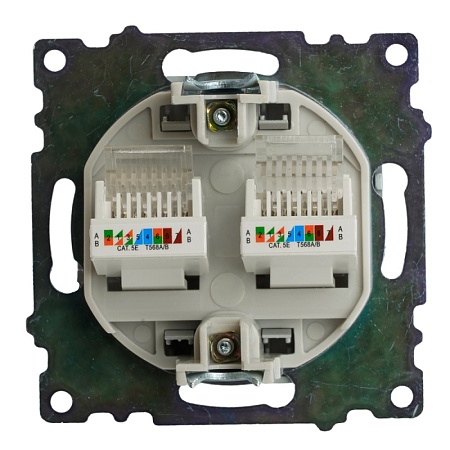 Розетка компьютерная 2-местная RJ-45 (механизм) STEKKER GLS00-7109-03 , серия Катрин, серебро - фото