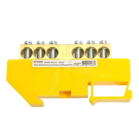 Шина "PE" STEKKER на изоляторе 8*12 на DIN-рейку 6 выводов, желтый, LD555-812-6 - фото