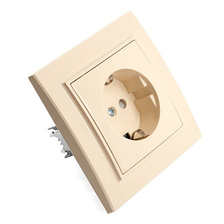 Розетка 1-местная с/з, STEKKER, PST16-9010-02, 250В, 16А с защитной шторкой, серия Эрна, слоновая кость - фото