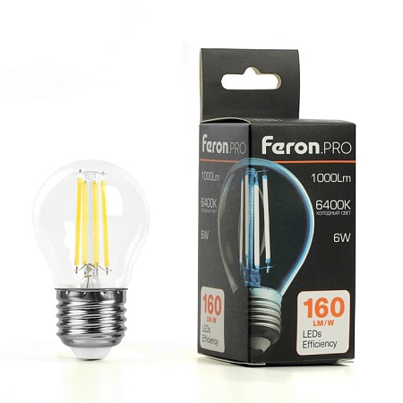 Лампа светодиодная Feron.PRO LB-1706 Шарик E27 1000LM 6W 175-265V 6400K - фото
