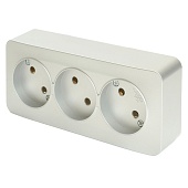 Розетка 3-местная б/з открытой установки, STEKKER, 250В, 10А, IP20, серия София, серебро, MST10-13-03