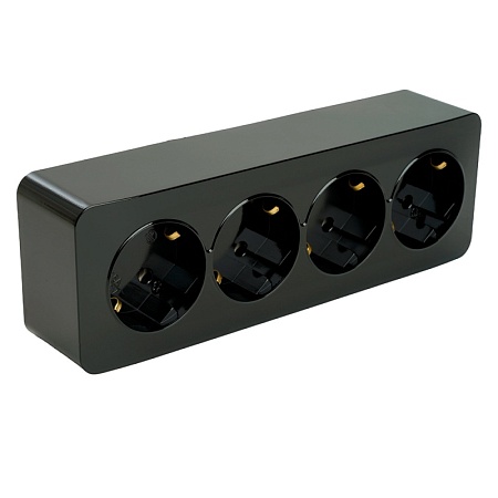 Розетка 4-местная с/з открытой установки, STEKKER, 250В, 16А, IP20, серия София, черный, MST16-14-02 - фото