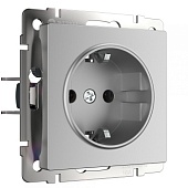 Розетка с заземлением и шторками серебряный WL06-SKGS-01-IP44