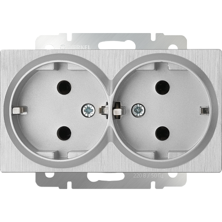 Розетка двойная с заземлением серебряный рифленый WL09-SKG-02-IP20 - фото