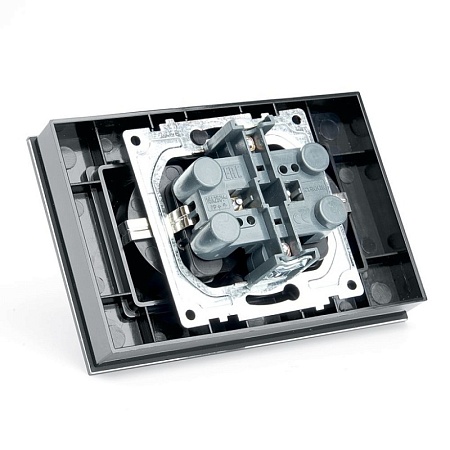 Розетка 2-местная с защитной шторкой с/з STEKKER GLS16-7014-05, серия Катрин, черный - фото