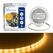 Светодиодная LED лента Feron LS604, 60SMD(2835)/m 4.8W/m 12V IP65 5m желтый