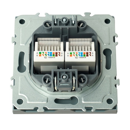 Розетка компьютерная 2-местная RJ-45 (механизм), STEKKER, серия Эмили, RST00-5111-10, платиново-серый, soft touch - фото