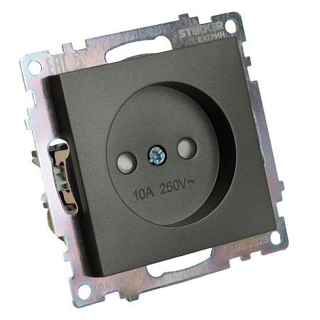 Розетка 1-местная с защитной шторкой (механизм) б/з, 250В, 10А, серия Катрин, графит, GLS10-7109-06 - фото