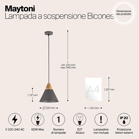 Подвесной светильник Maytoni Bicones P359-PL-220-C - фото