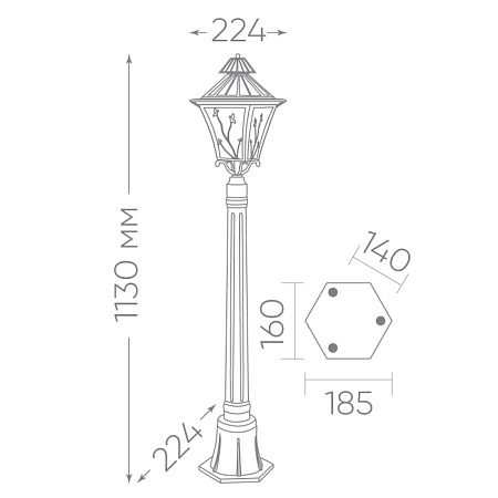 Светильник садово-парковый Feron PL636 столб 60W 230V E27, черное золото - фото