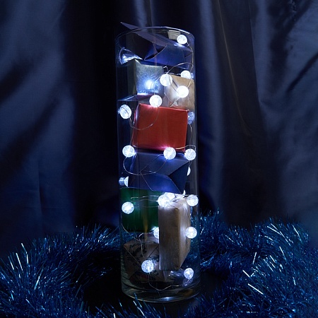 Светодиодная гирлянда Feron CL565 линейная Лед шарики, статичная 3м + 0.3м 5000K с питанием от батареек, прозрачный шнур - фото